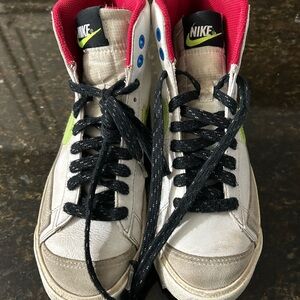 Nike High-Top Sneakers with Pink and Green Accents